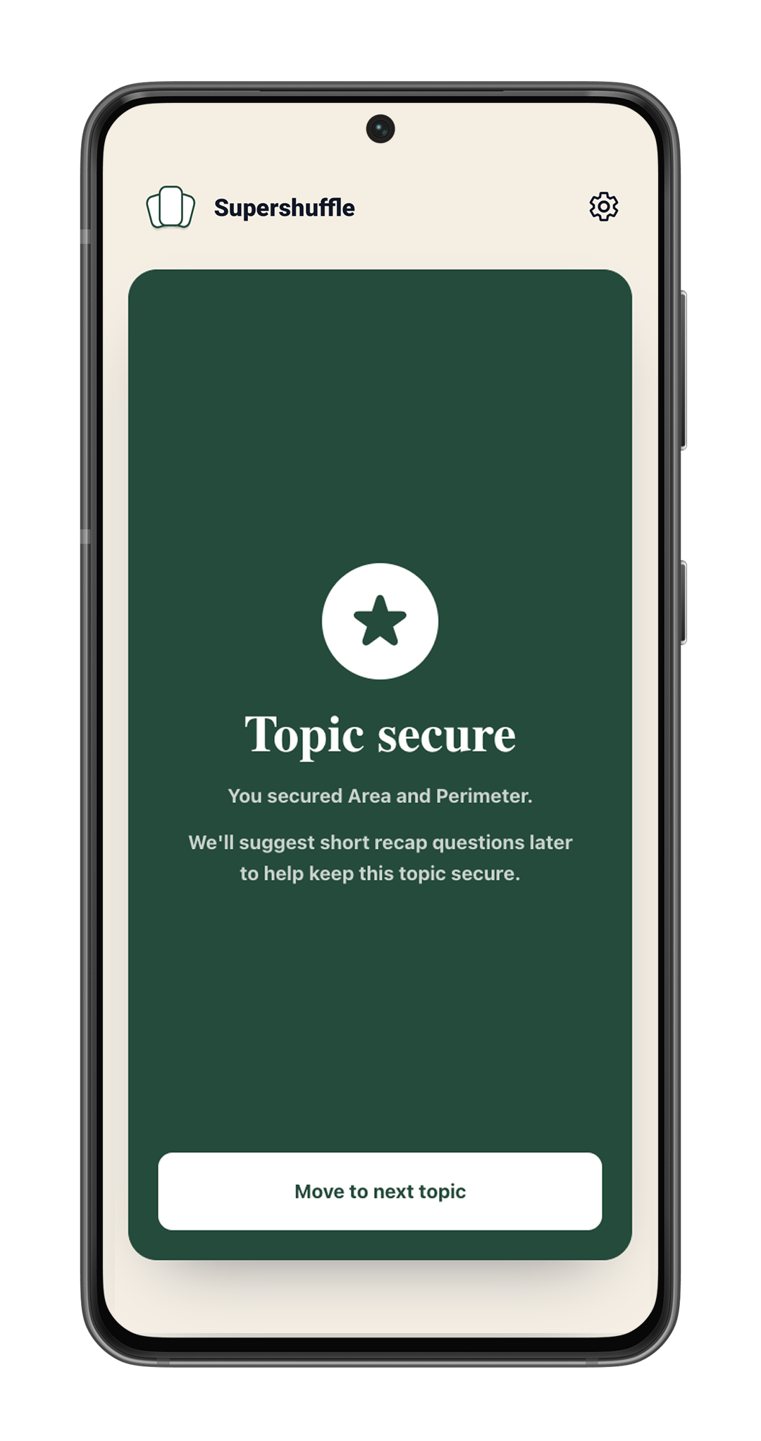 A topic marked secure after successful practice.